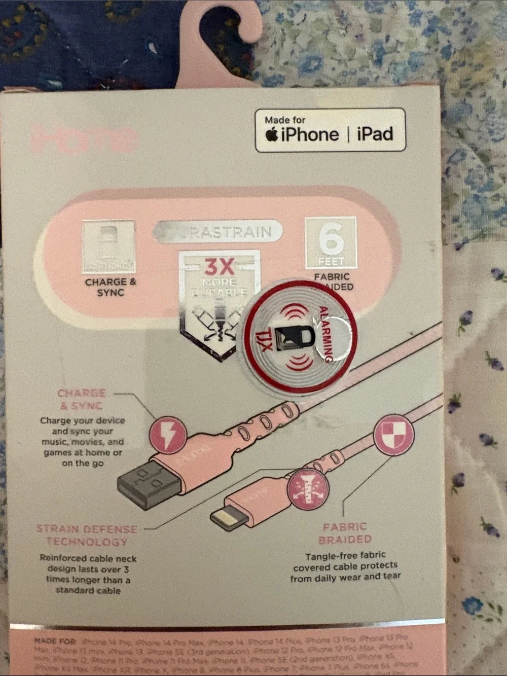 iHome Pink Durastain Lightning Cable - Braided Charging Cord